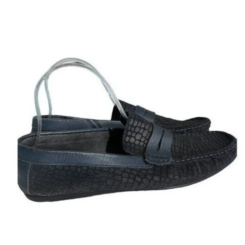 Martinetto Mens Black Snakeskin Embossed Leather Loafers‎ Slip On Shoes 42
